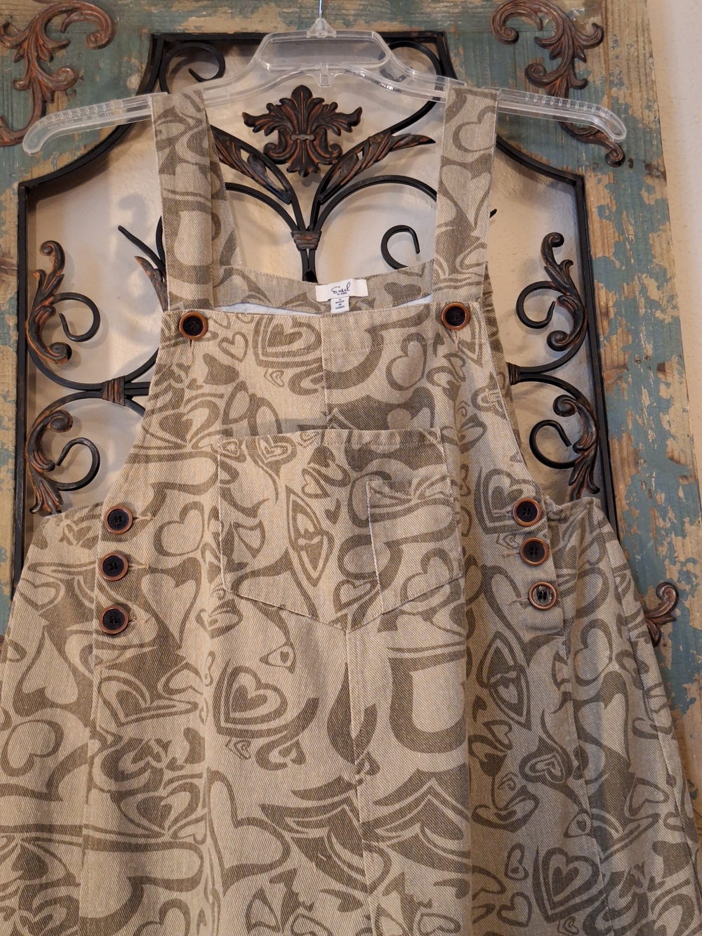 easel Olive Abstract-Print Wide Leg Overalls. NWOT Size Small - Picture 8 of 14
